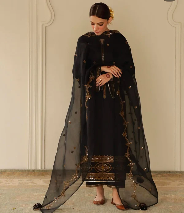 Elegance Black || Stitched 3 Piece Eid Arrival FN-205