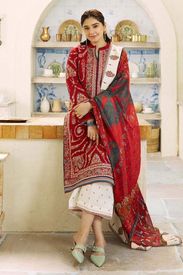 3 Piece Unstitched Embroidered Suit FN-190