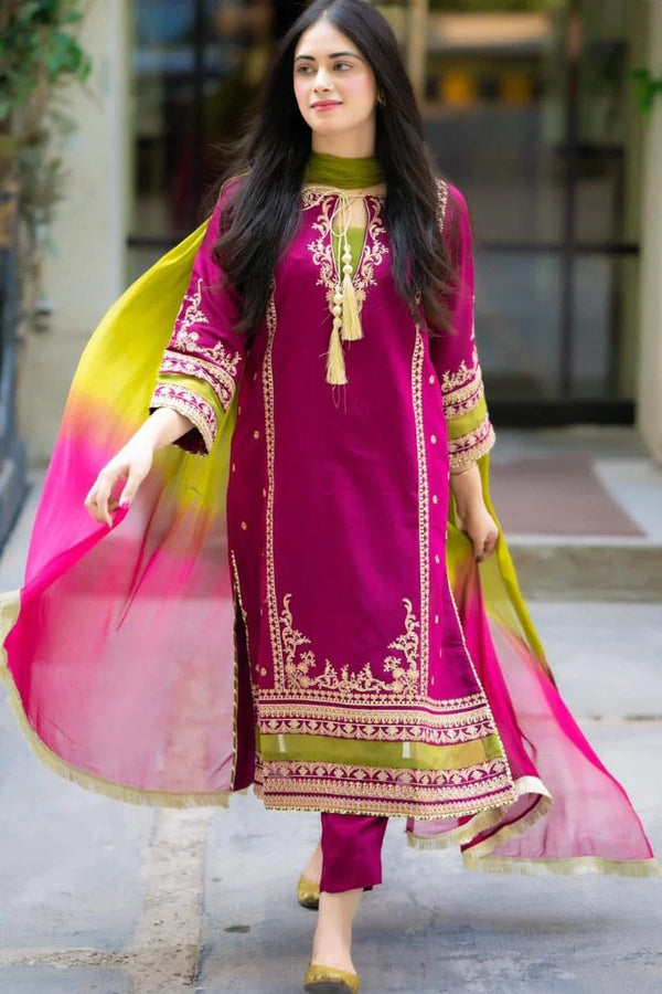 3 Piece Stitched Premium Embroidered Lawn Suit FN-204